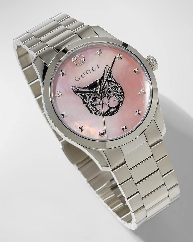 商品Gucci|26mm G-Timeless Bracelet Watch w/ Feline Motif, Pink,价格¥10931,第3张图片详细描述