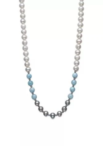 商品Belk & Co.|Co. White And Gray Cultured Freshwater Pearl And Milky Aquamarine Necklace In Sterling Silver,价格¥784,第1张图片
