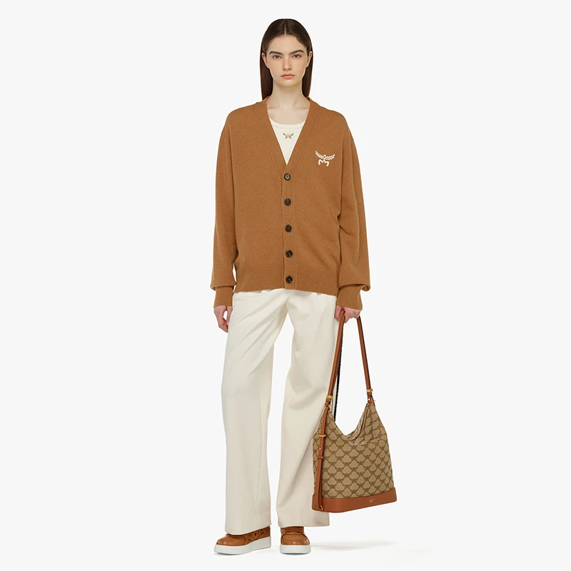 商品[国内直发] MCM|HIMMEL LAURETOSL auretos 经典花纹提花西班牙月桂叶图案 皮革 HOBO包手提单肩包 大号 男女同款情侣款 米色,价格¥3930,第7张图片详细描述