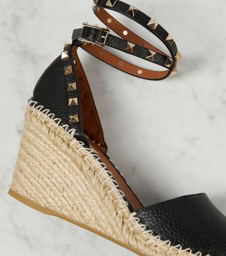 Valentino Rockstud Double leather wedge espadrilles - Wedge