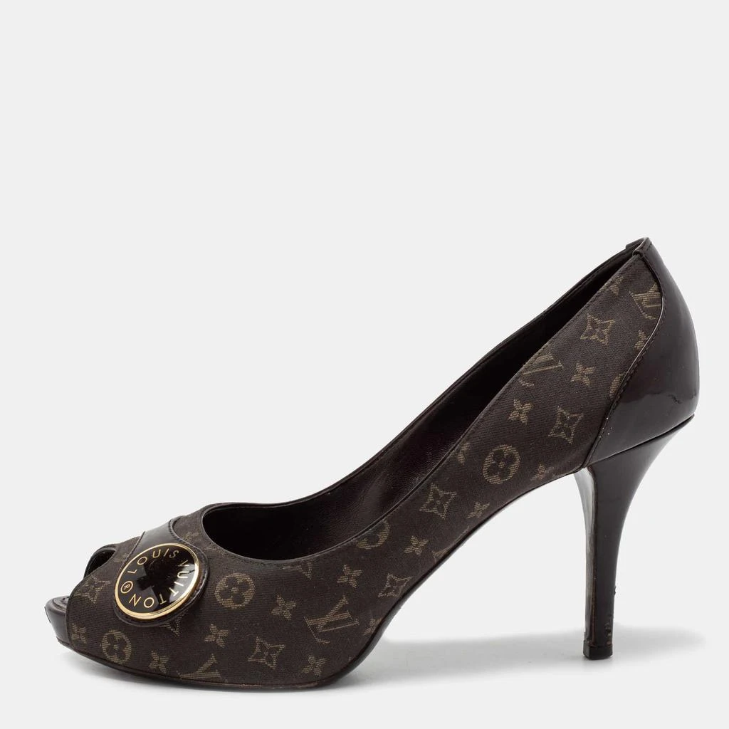 商品[二手商品] Louis Vuitton|Louis Vuitton Dark Brown Monogram Canvas and Patent Leather Judy Peep-Toe Pumps Size 37,价格¥2038,第1张图片