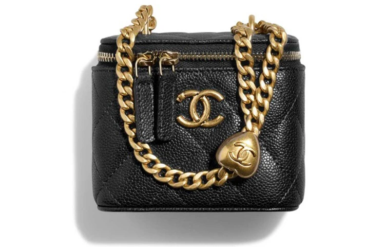 商品[国内直发] Chanel|香奈儿 23P/24P春夏系列 肩带可调节颗粒压花 牛皮 爱心金球盒子包方盒子斜挎包 小号 女款 黑色,价格¥27312,第1张图片