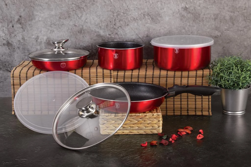 商品Berlinger Haus|9-Pieces Cookware Set w/ Detached Ergonomic Handle Burgundy Collection,价格¥317,第5张图片详细描述