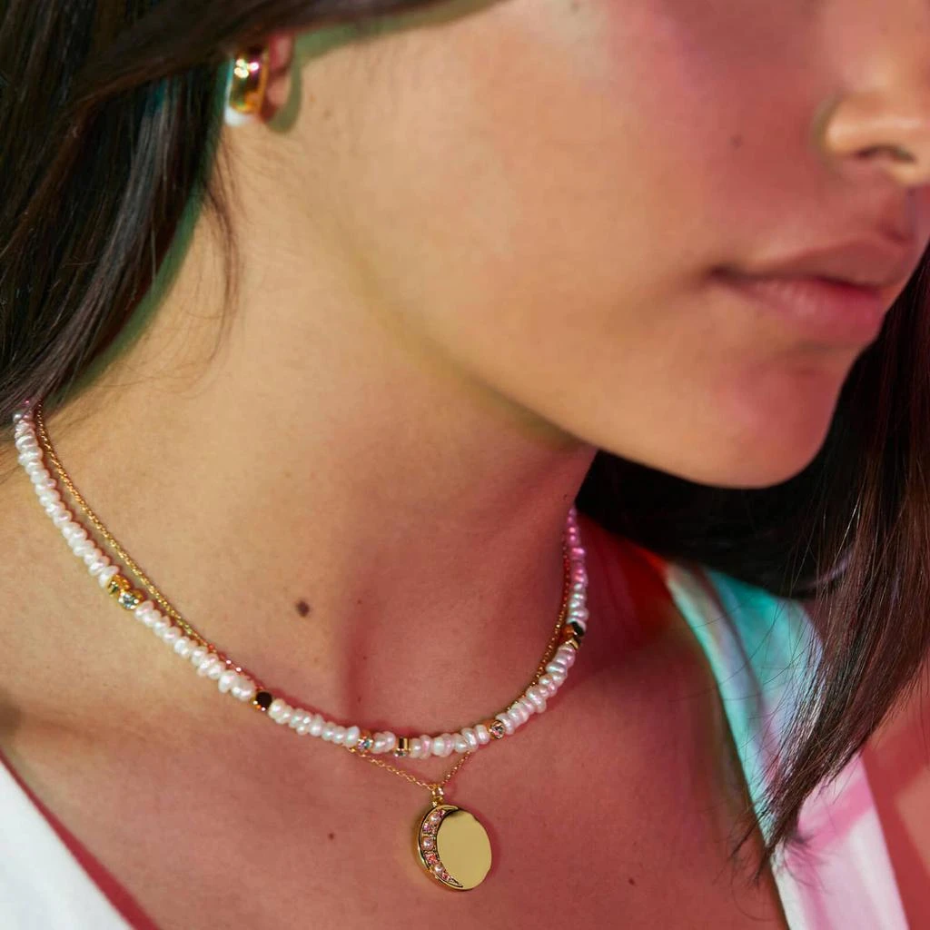 商品ESTELLA BARTLETT|Estella Bartlett Moonz Glass Pearl Gold-Tone Double Chain Necklace,价格¥373,第2张图片详细描述
