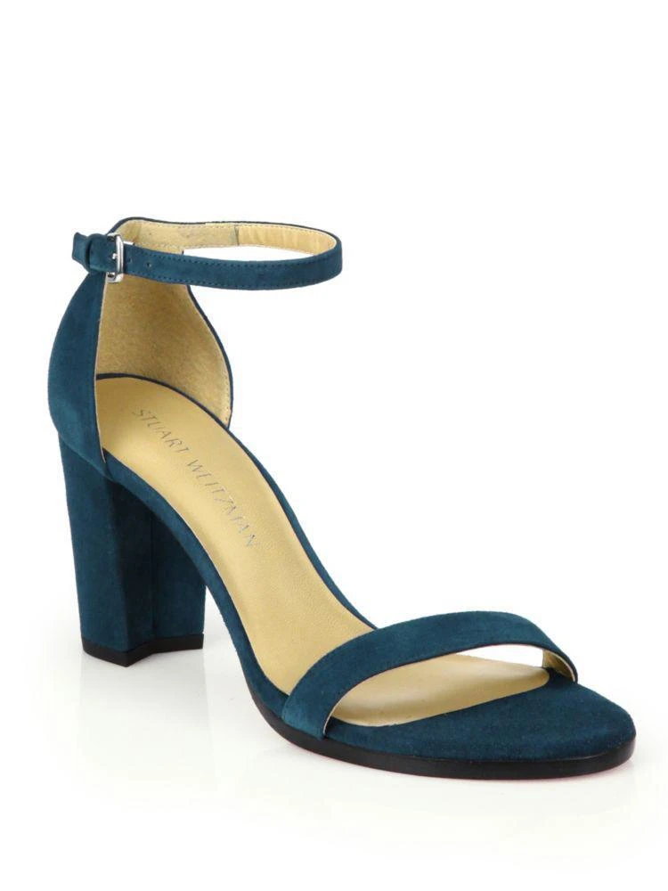 商品Stuart Weitzman|Nearlynude 麂皮粗跟一字凉鞋,价格¥1101,第5张图片详细描述
