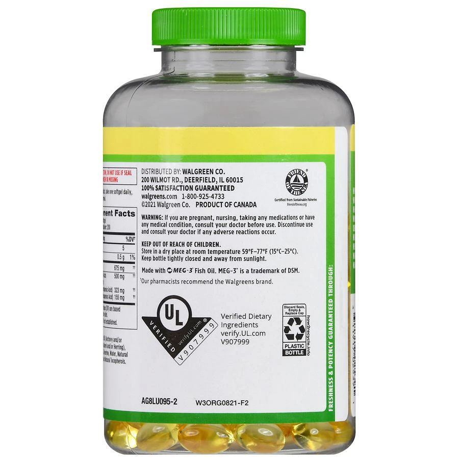 商品Walgreens|Omega-3 500 mg From Fish Oil Softgels Natural Lemon,价格¥134,第4张图片详细描述