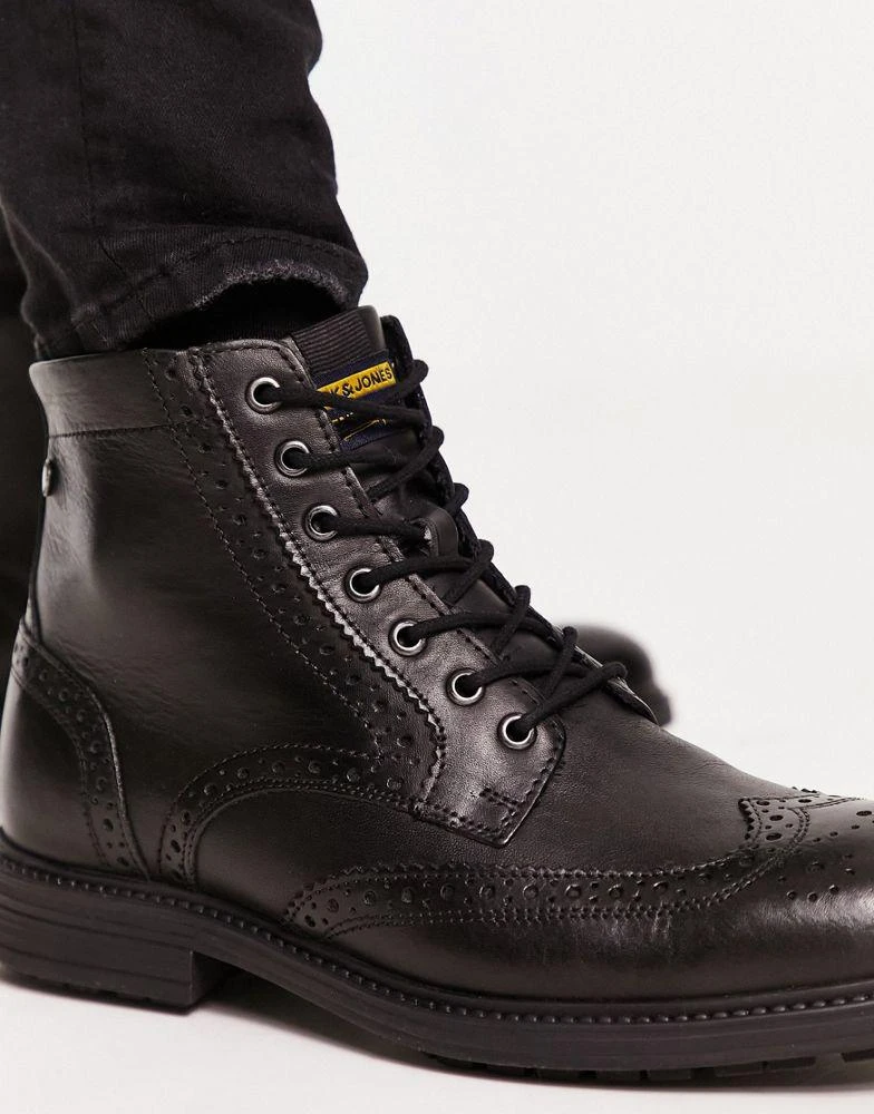 商品Jack & Jones|Jack & Jones leather brogue boot in black,价格¥667,第3张图片详细描述