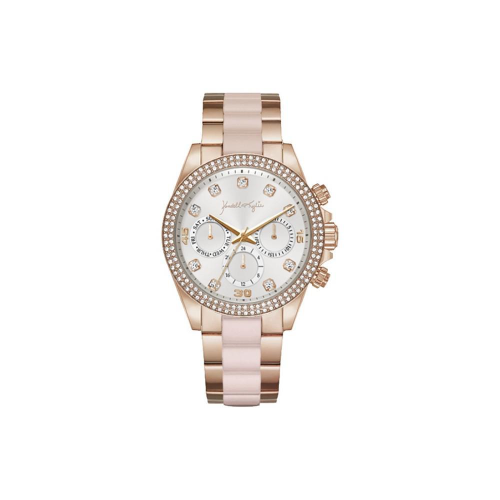 商品KENDALL & KYLIE|Women's Rose Gold-Tone and Blush Triple Link Mock-Chronograph Analog Metal Bracelet Watch,价格¥558,第1张图片