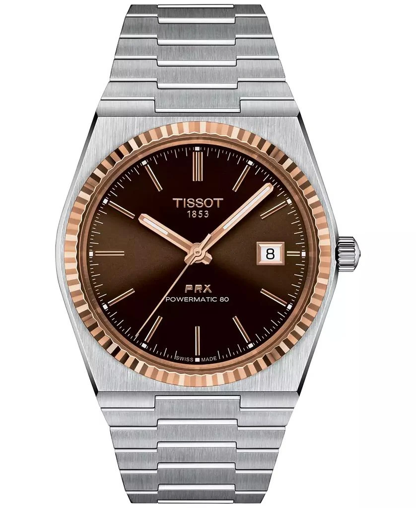 商品Tissot|Men's PRX Powermatic 80 Automatic 18K Gold Stainless Steel Bracelet Watch 40mm,价格¥17720,第1张图片