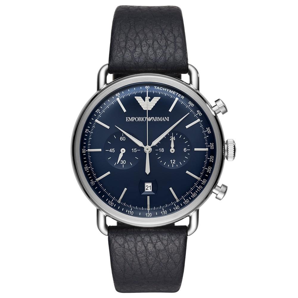 商品Emporio Armani|男士蓝底表盘真皮带手表休闲时尚男腕表欧美43毫米,价格¥2017,第1张图片