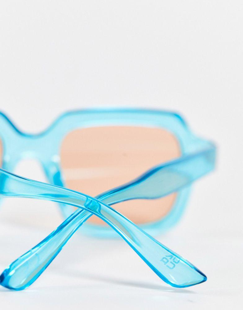 ASOS DESIGN square sunglasses in crystal blue with orange lens  - MBLUE商品第3张图片规格展示