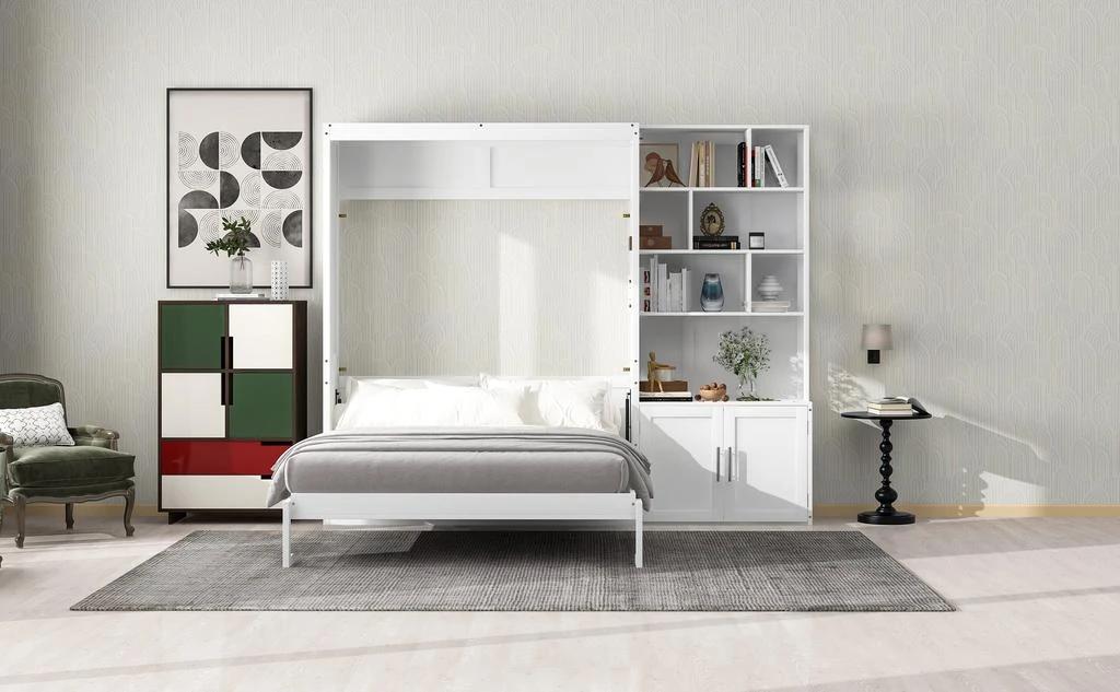 Streamdale Full Size Murphy Bed with Multiple Storage Shelves and A Cabinet 商品