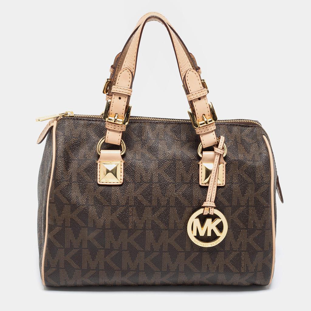 MICHAEL Michael Kors Brown/Beige Signature Coated Canvas and Leather Grayson Boston Bag商品第1张图片规格展示