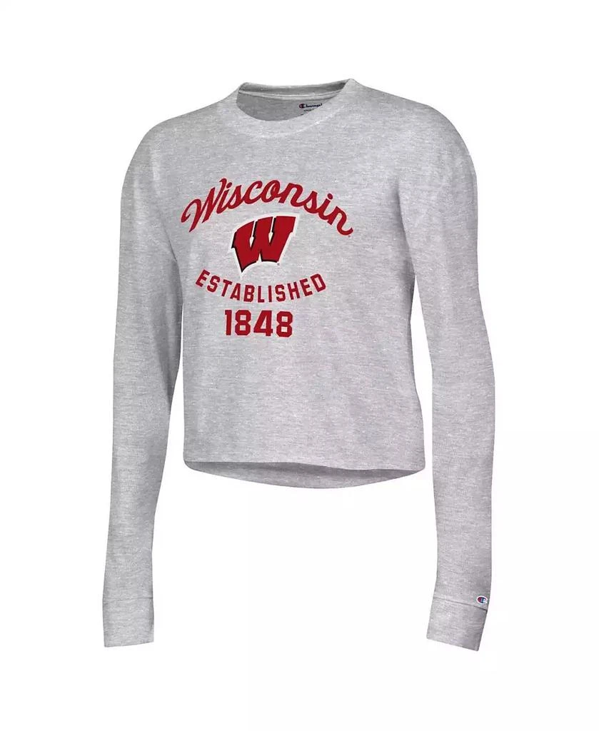 商品CHAMPION|Women's Gray Wisconsin Badgers Boyfriend Cropped Long Sleeve T-shirt,价格¥262,第2张图片详细描述