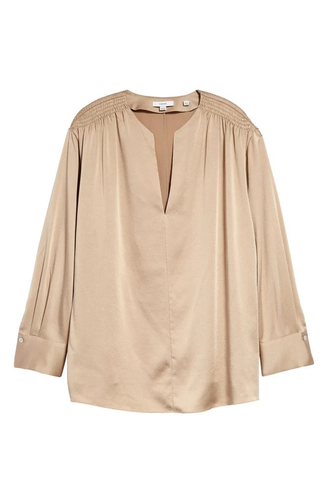Smocked Shoulder Long Sleeve Satin Blouse 商品