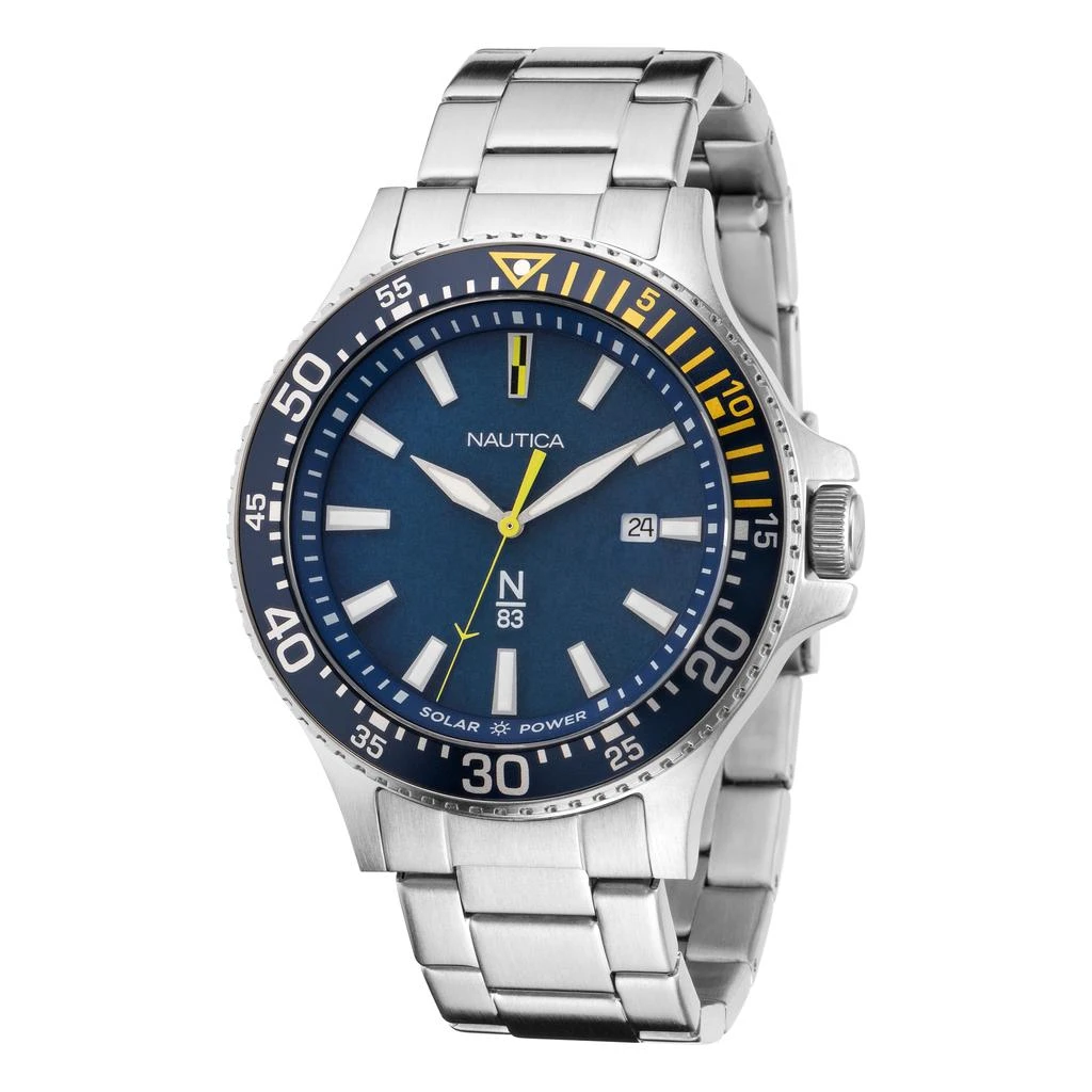 商品Nautica|Nautica Mens Cocoa Beach Solar-Powered Stainless Steel 3-Hand Watch,价格¥1192,第1张图片