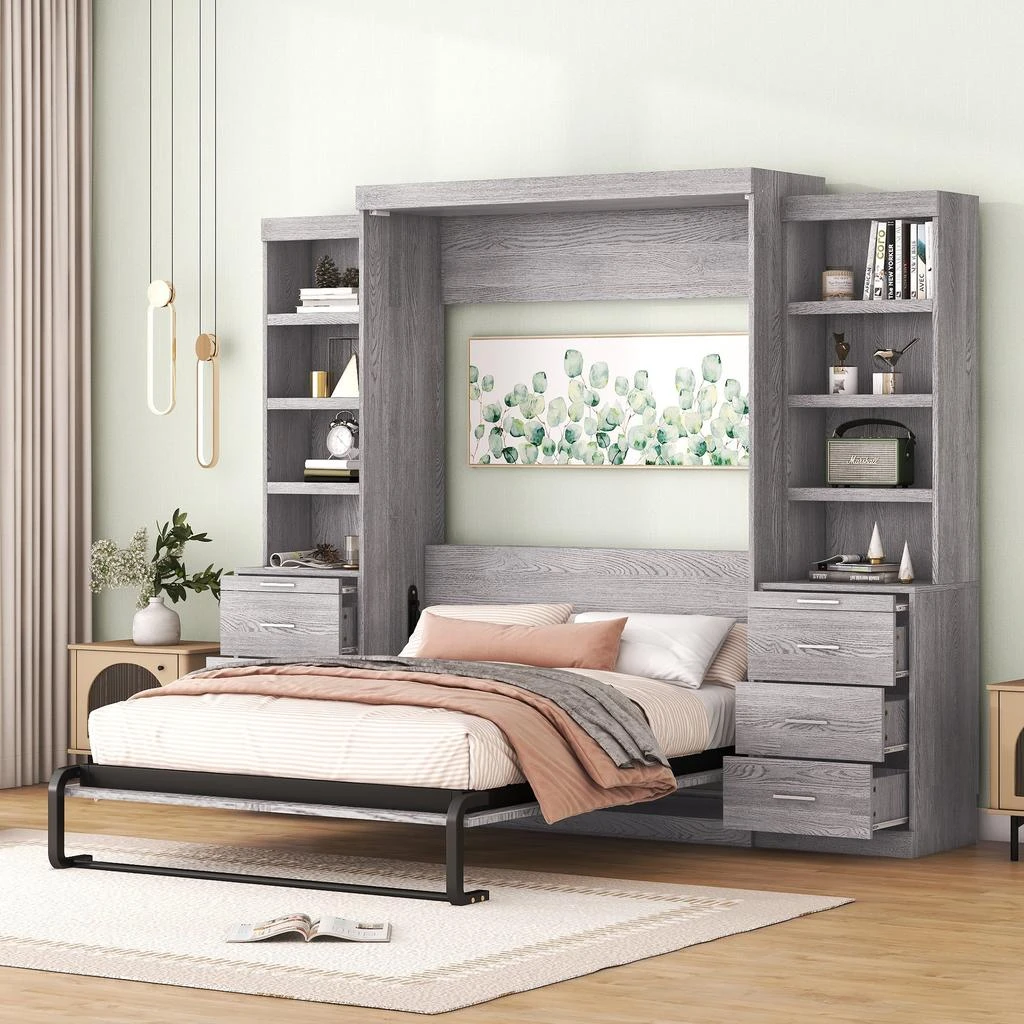 商品Simplie Fun|Full Size Murphy Bed with Storage Shelves and Drawers,价格¥21094,第1张图片