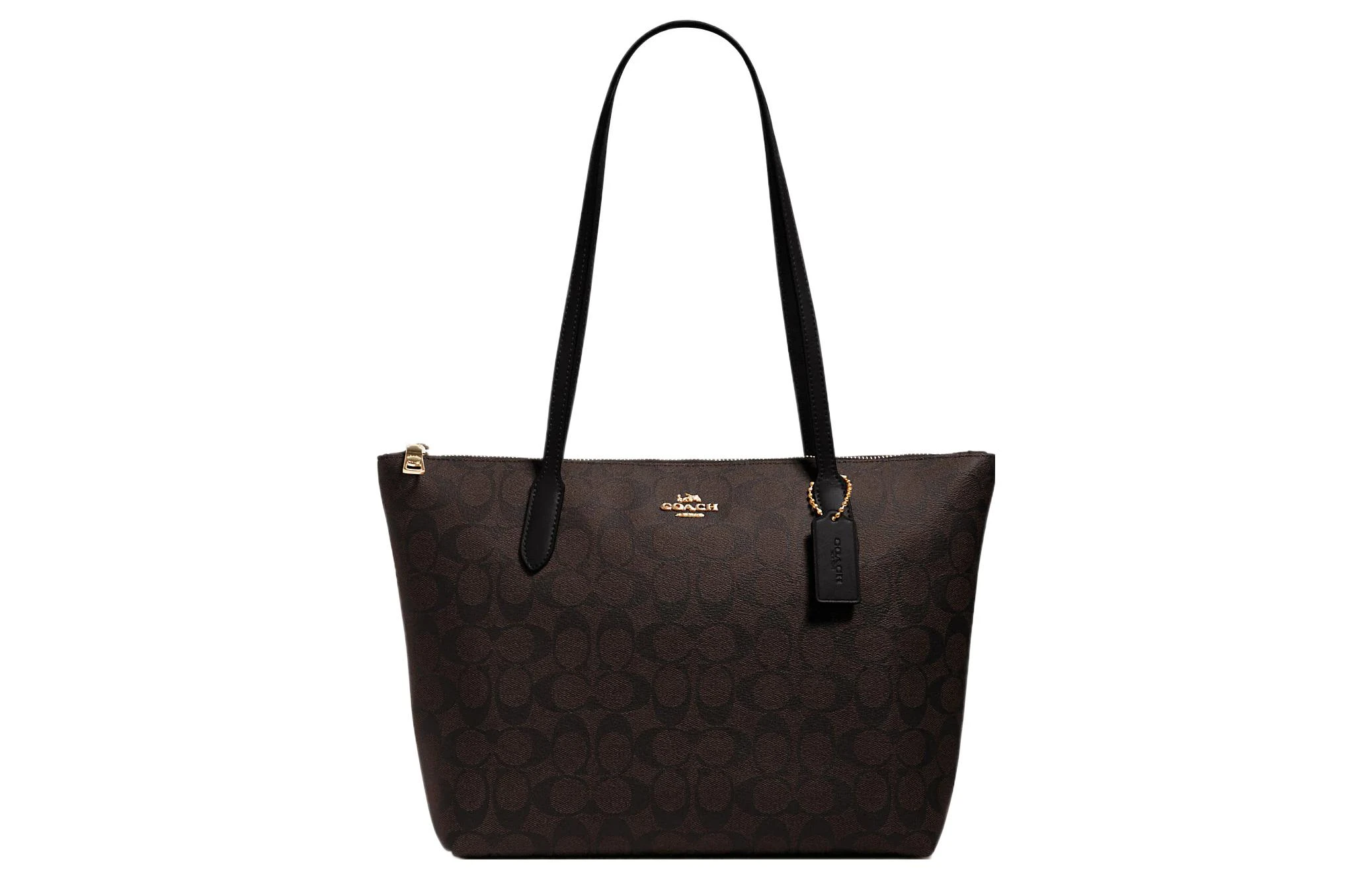 商品[国内直发] Coach|蔻驰 Zip Top 30 老花 PVC 托特包Tote包购物袋单肩包 大号 女款 深棕色,价格¥1228,第1张图片