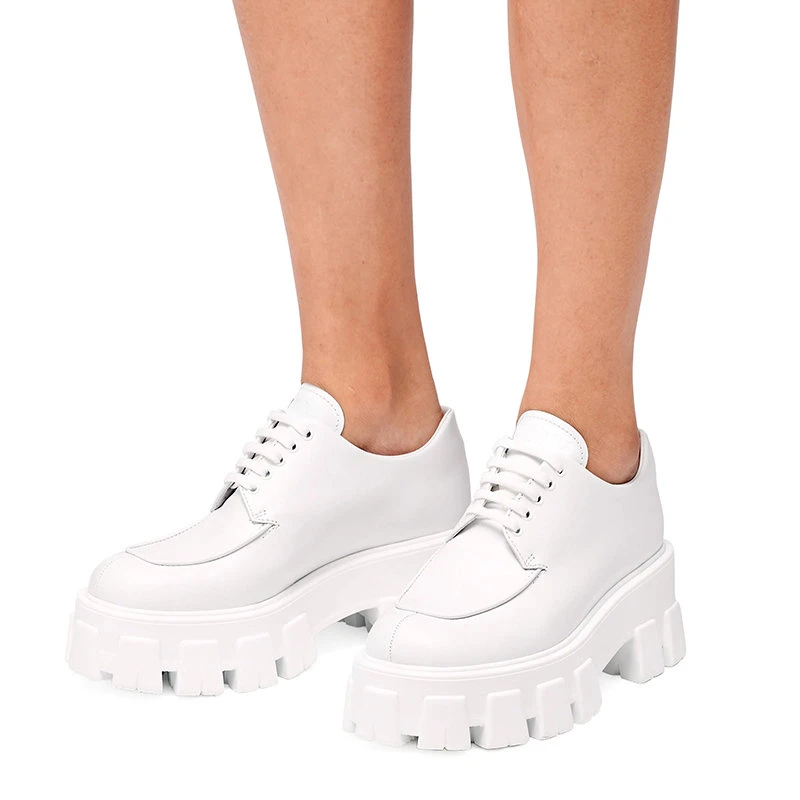 商品Prada|【预售3-7天】普拉达 21年秋冬 Monolith系列 女士白色亮面小牛皮系带鞋1E708L_B4L_F0009_F_B055,价格¥7943,第6张图片详细描述