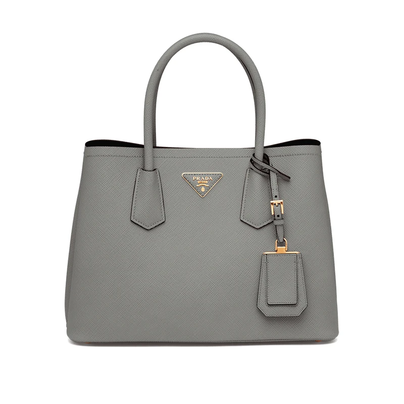 PRADA/普拉达 22新款 double系列 女士石板灰色saffiano十字纹皮革拆卸吊饰金色标志双皮手柄手提斜挎包1BG887_2A4A_F01T3_V_OOO 商品