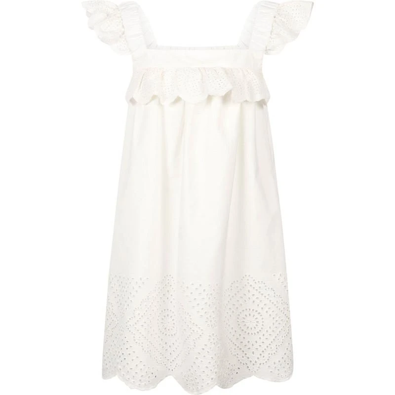 商品Sea|Ruffled and perforated cotton dress in white,价格¥1498,第1张图片