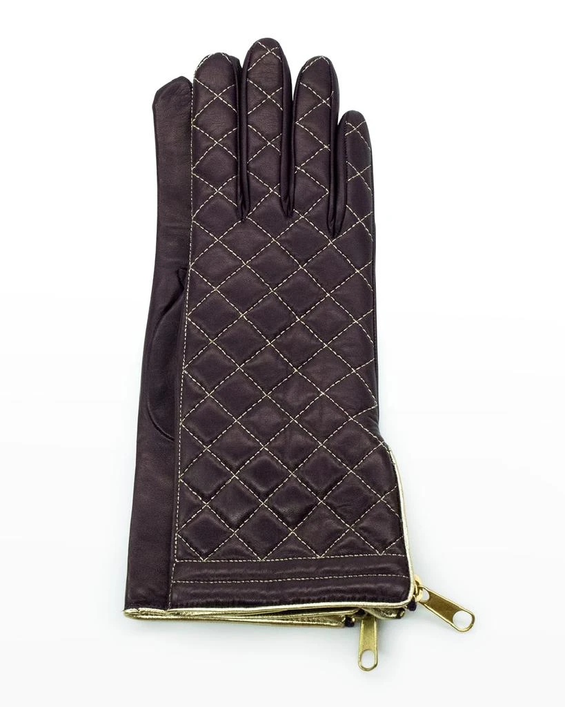 商品Portolano|Diamond Quilted Cashmere-Lined Zip Gloves,价格¥2963,第1张图片
