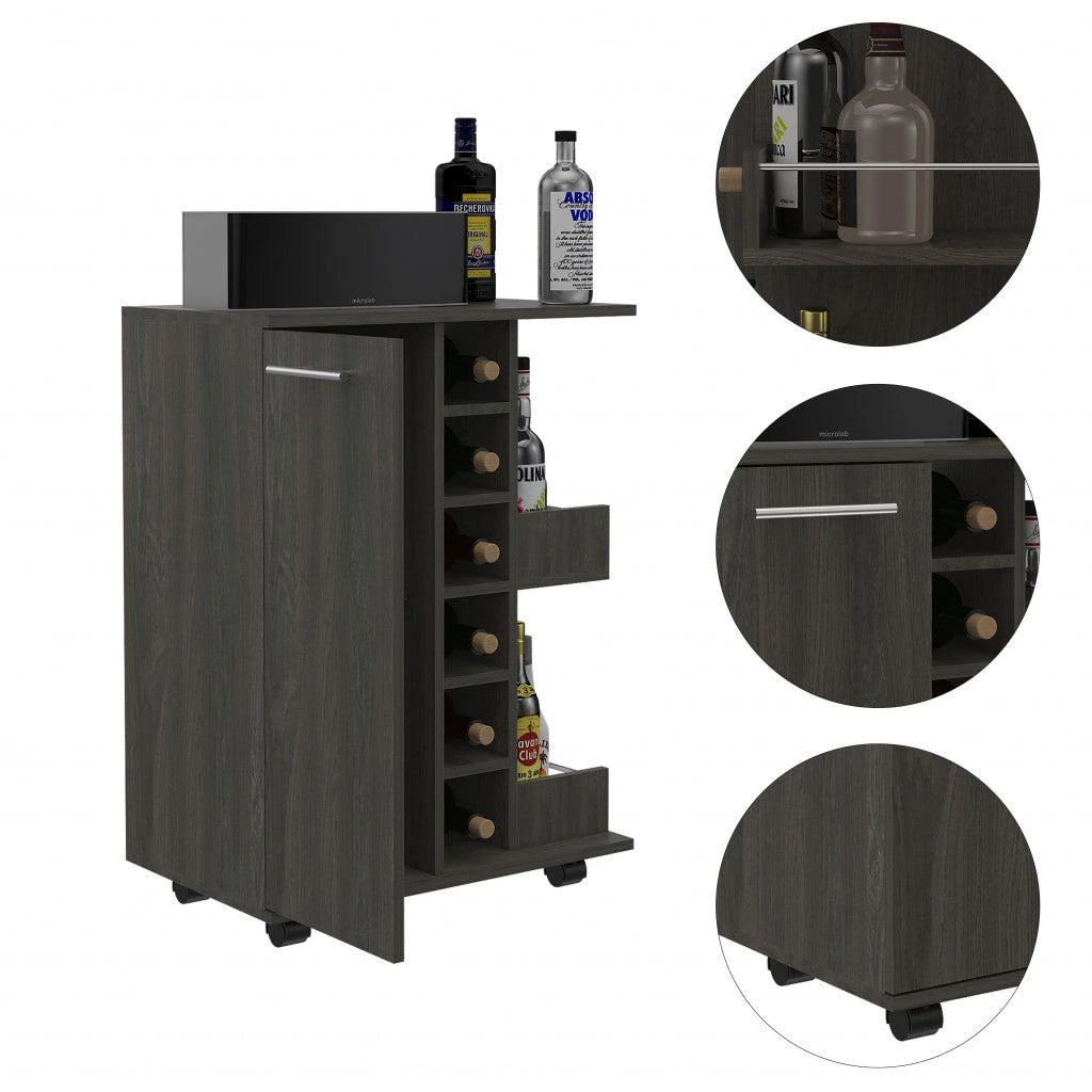 商品Homezia|Espresso Rolling Bar Cart With Wine Storage,价格¥1525,第2张图片详细描述