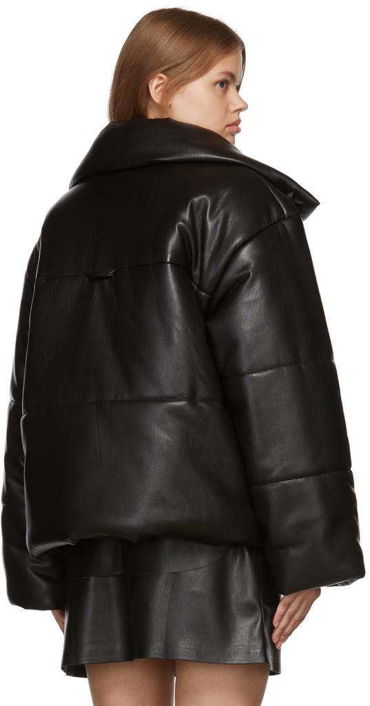 Black Hide Puffer Vegan Leather Jacket商品第3张图片规格展示