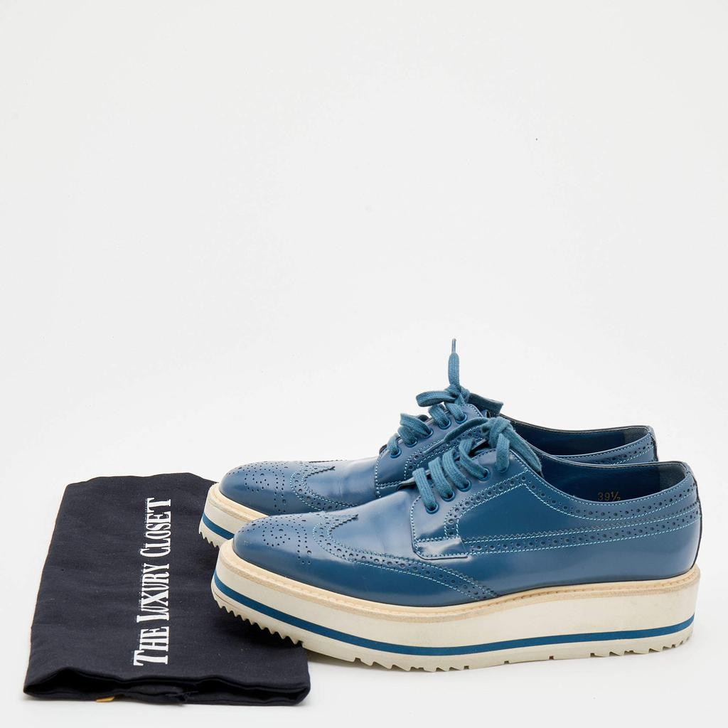 Prada Blue Brogue Leather Wingtip Platform Derby Sneakers Size 39.5商品第9张图片规格展示