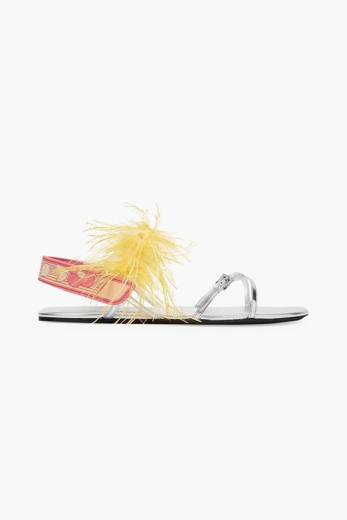 商品Prada|Feather-embellished metallic leather sandals,价格¥1292,第1张图片