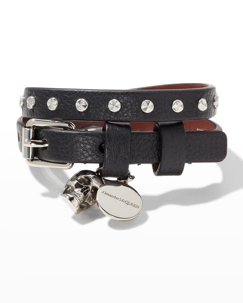 Men's Studded Leather Double-Wrap Bracelet商品第1张图片规格展示