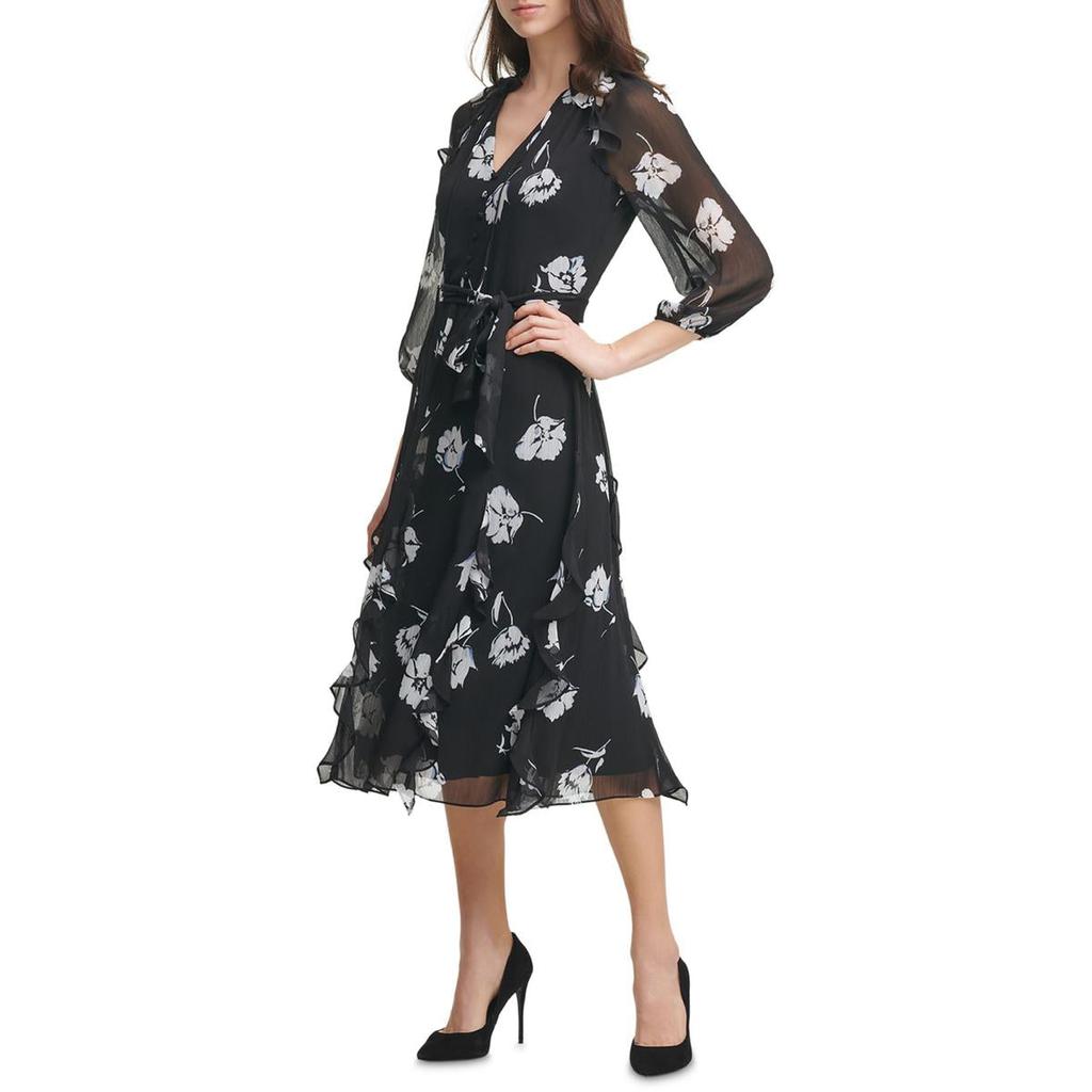 Karl Lagerfeld Paris Womens Chiffon Printed Shift Dress商品第1张图片规格展示