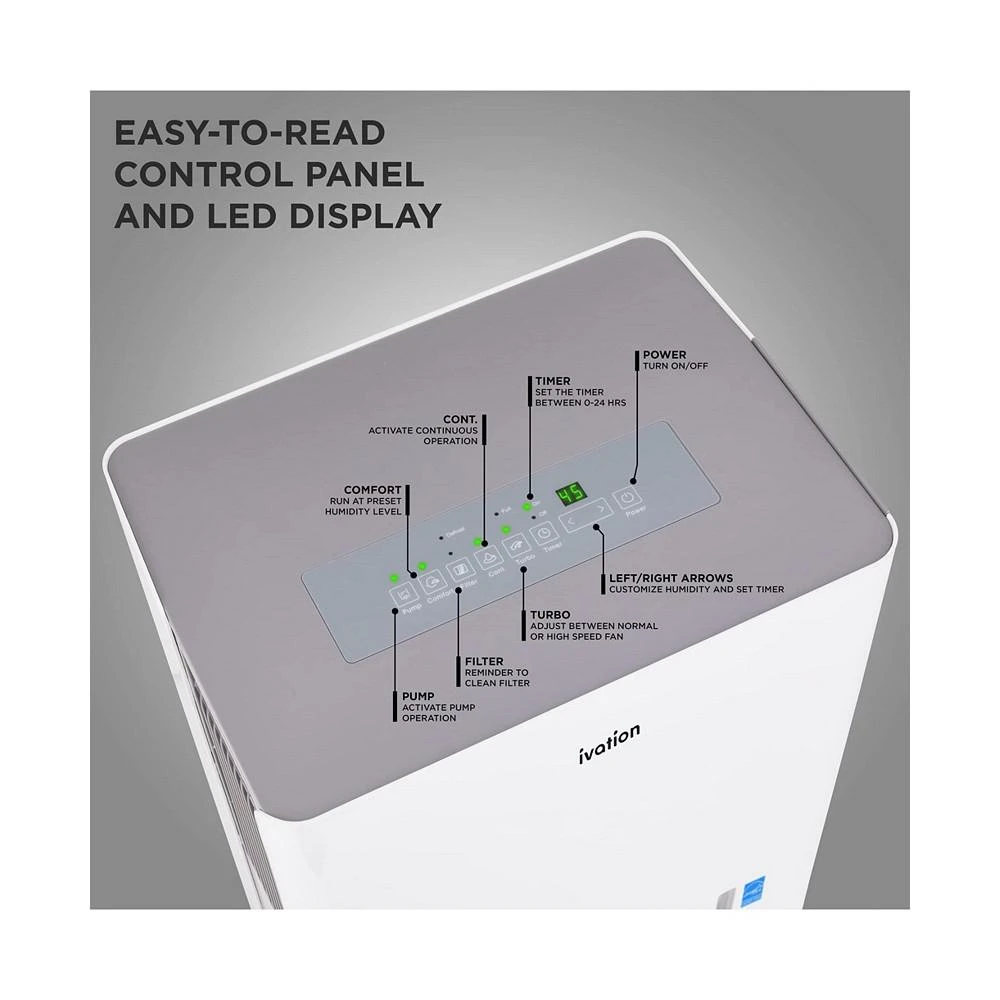 商品Ivation|3,000 Sq Ft Energy Star Small Dehumidifier with Hose Connector,价格¥2009,第3张图片详细描述