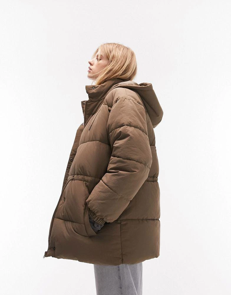 商品Topshop|Topshop mid length tie waist puffer jacket in mushroom,价格¥417,第1张图片