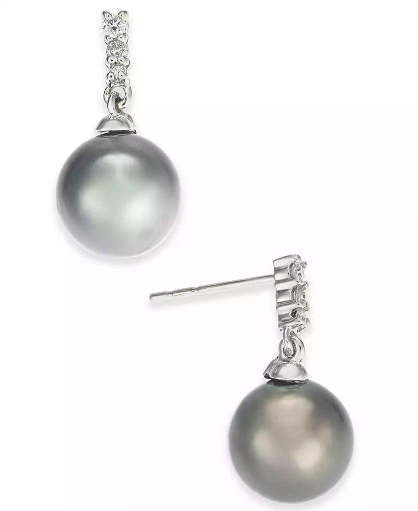 商品Macy's|Cultured Tahitian Pearl (8mm) & Diamond (1/10 ct. t.w.) Drop Earrings in 14k White Gold,价格¥2366,第1张图片