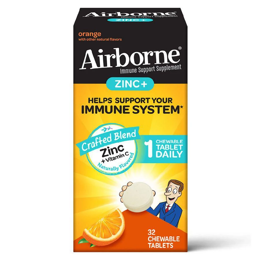 商品Airborne|Zinc + Vitamin C Immune Support Supplement Chewable Tablets Orange,价格¥216,第1张图片