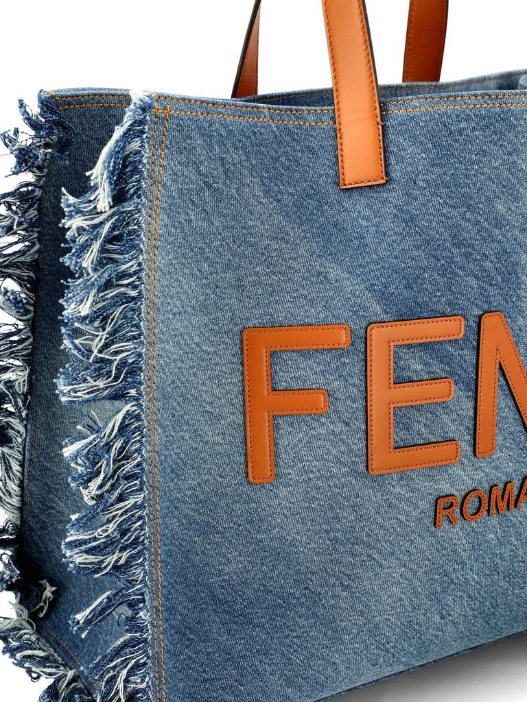 商品Fendi|Fendi Logo Patch Fringed Denim Tote Bag,价格¥15517,第4张图片详细描述