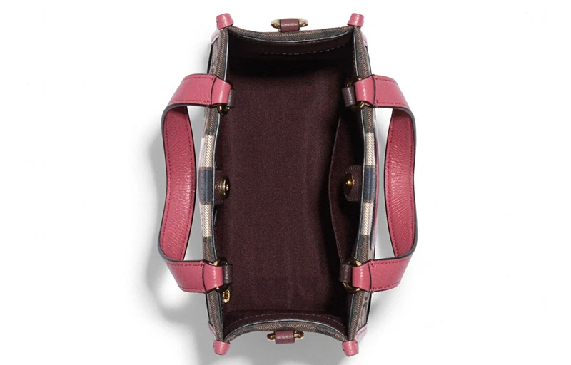 商品[国内直发] Coach|蔻驰 Dempsey 22 经典老花 帆布配皮 帆布包托特包Tote包购物袋斜挎手提包 小号 女款 深棕拼红色,价格¥2085,第4张图片详细描述