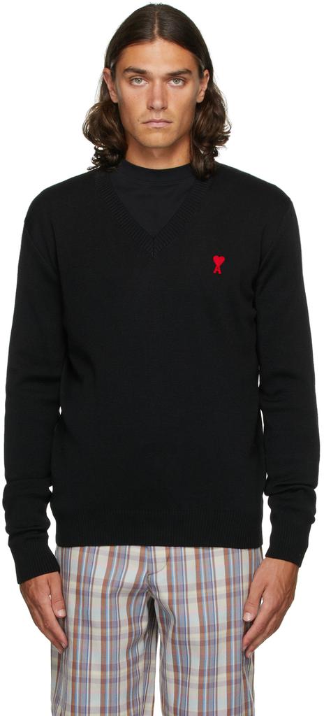 Black V-Neck Ami de Cœur Sweater商品第1张图片规格展示