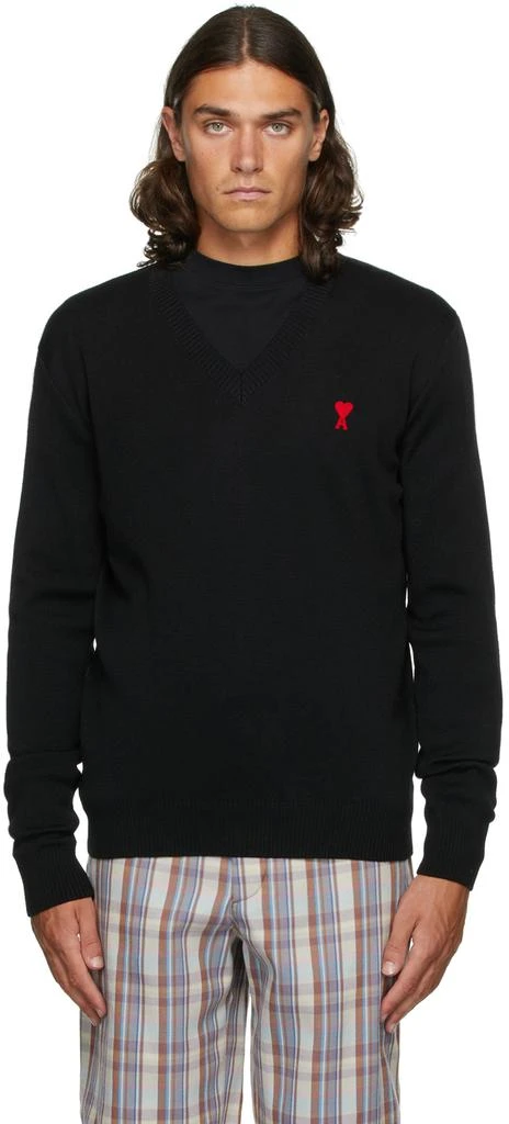 商品AMI|Black V-Neck Ami de Cœur Sweater,价格¥1917,第1张图片