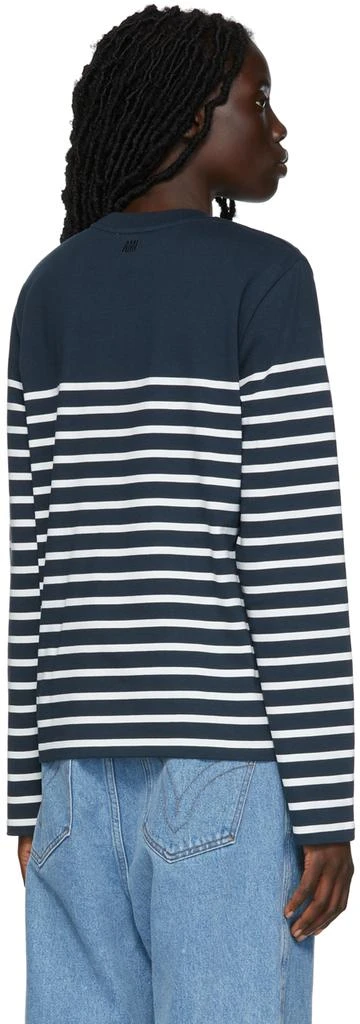 商品AMI|SSENSE Exclusive Navy & White Stripe Long Sleeve T-Shirt,价格¥463,第3张图片详细描述