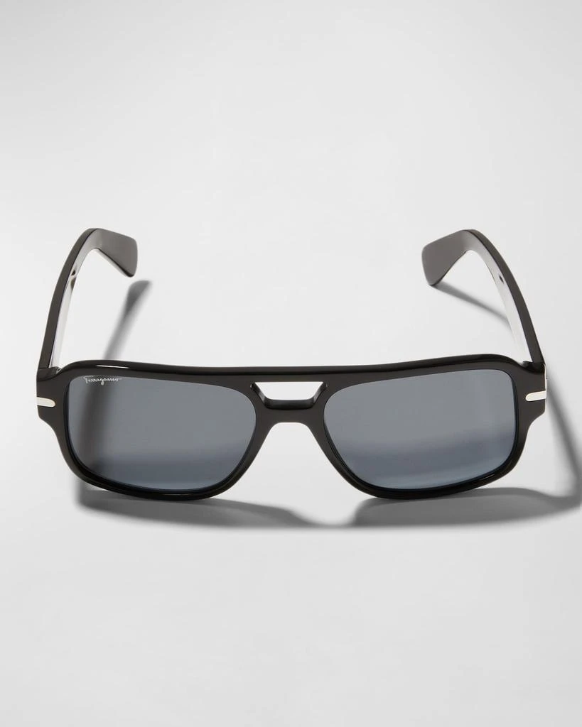 商品Salvatore Ferragamo|Men's Double Bridge Logo Navigator Aviator Sunglasses,价格¥1289,第3张图片详细描述