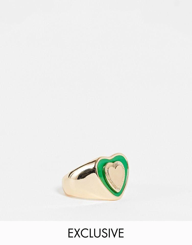商品Reclaimed Vintage|Reclaimed vintage inspired retro heart ring in gold and green,价格¥55,第1张图片