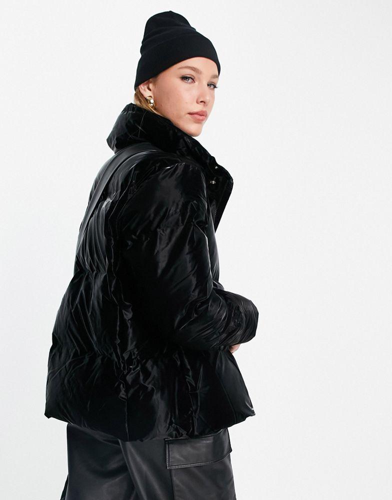 Rains 1522 boxy puffer winter jacket in velvet black商品第4张图片规格展示