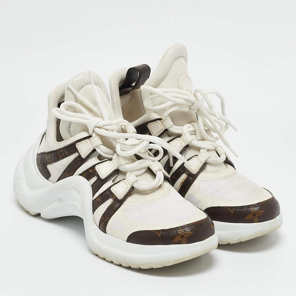商品[二手商品] Louis Vuitton|Louis Vuitton White Mesh, Leather and Monogram Canvas Archlight Sneakers Size 37,价格¥4764,第4张图片详细描述