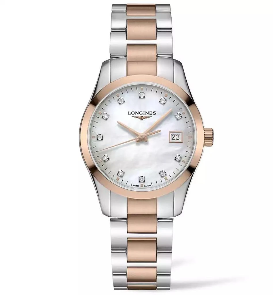 商品Longines|Women's Swiss Conquest Classic Diamond (1/20 ct. t.w.) Two-Tone Stainless Steel Bracelet Watch 34mm,价格¥11731,第1张图片