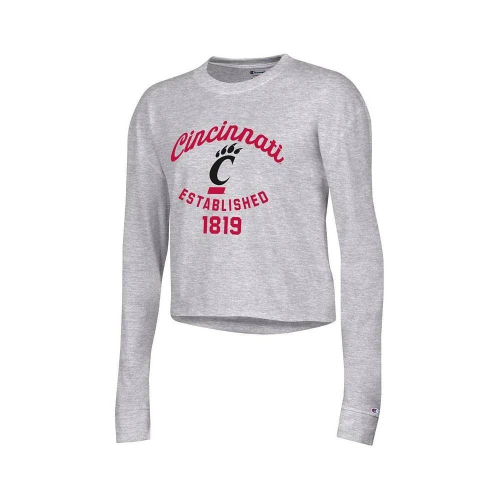 商品CHAMPION|Women's Heather Gray Cincinnati Bearcats Boyfriend Cropped Long Sleeve T-shirt,价格¥262,第3张图片详细描述