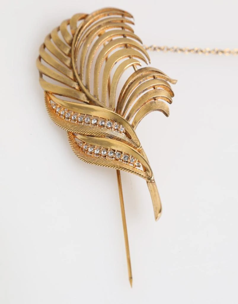 Dolce & Gabbana Gold Tone Leaf 925 Sterling Silver Crystal Chain Brooch 商品