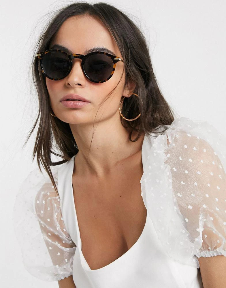 商品ASOS|ASOS DESIGN round sunglasses with metal arms in tort with polarised lens,价格¥77,第3张图片详细描述