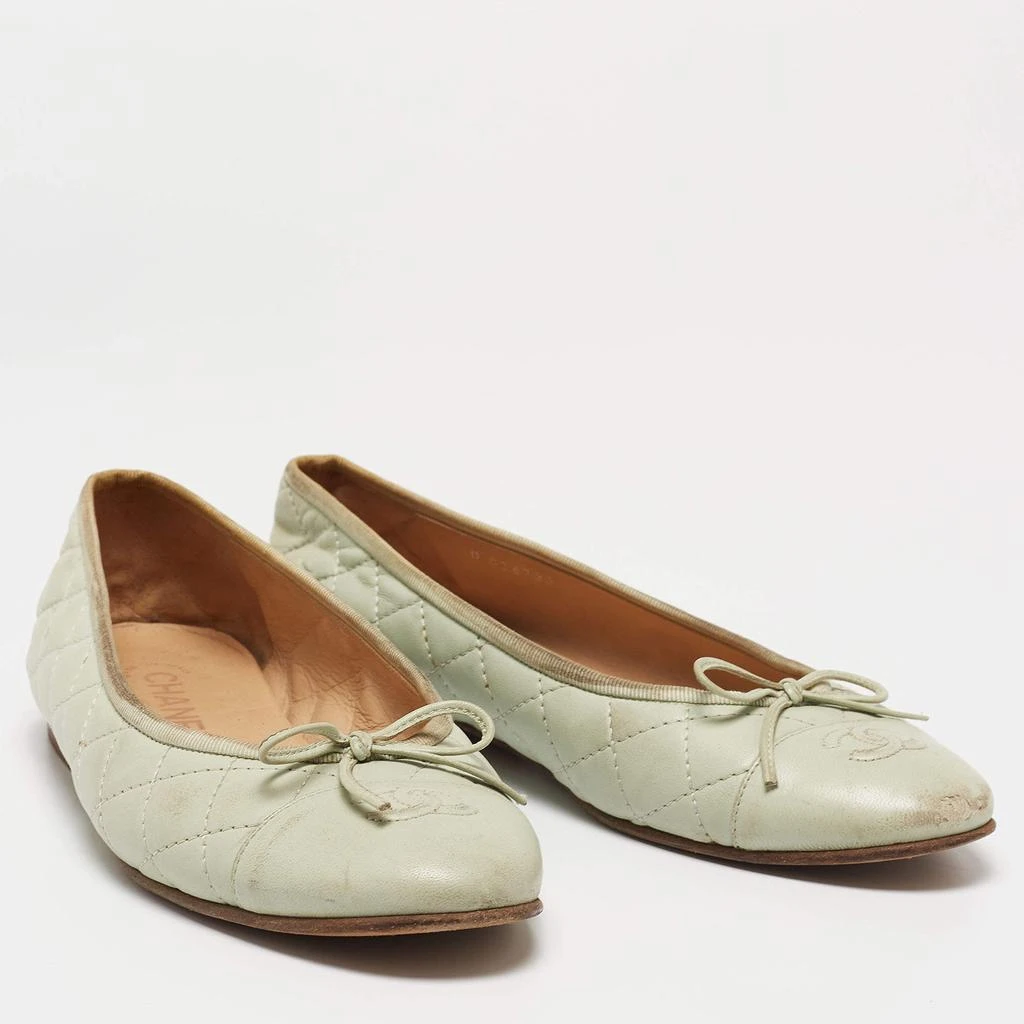 商品[二手商品] Chanel|Chanel Mint Green Quilted Leather Bow CC Cap Toe Ballet Flats Size 39.5,价格¥2459,第4张图片详细描述